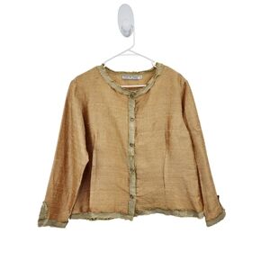 Dick & Jayne Vintage Women's 100% Silk Raw Edges Button Front Blazer Top- M